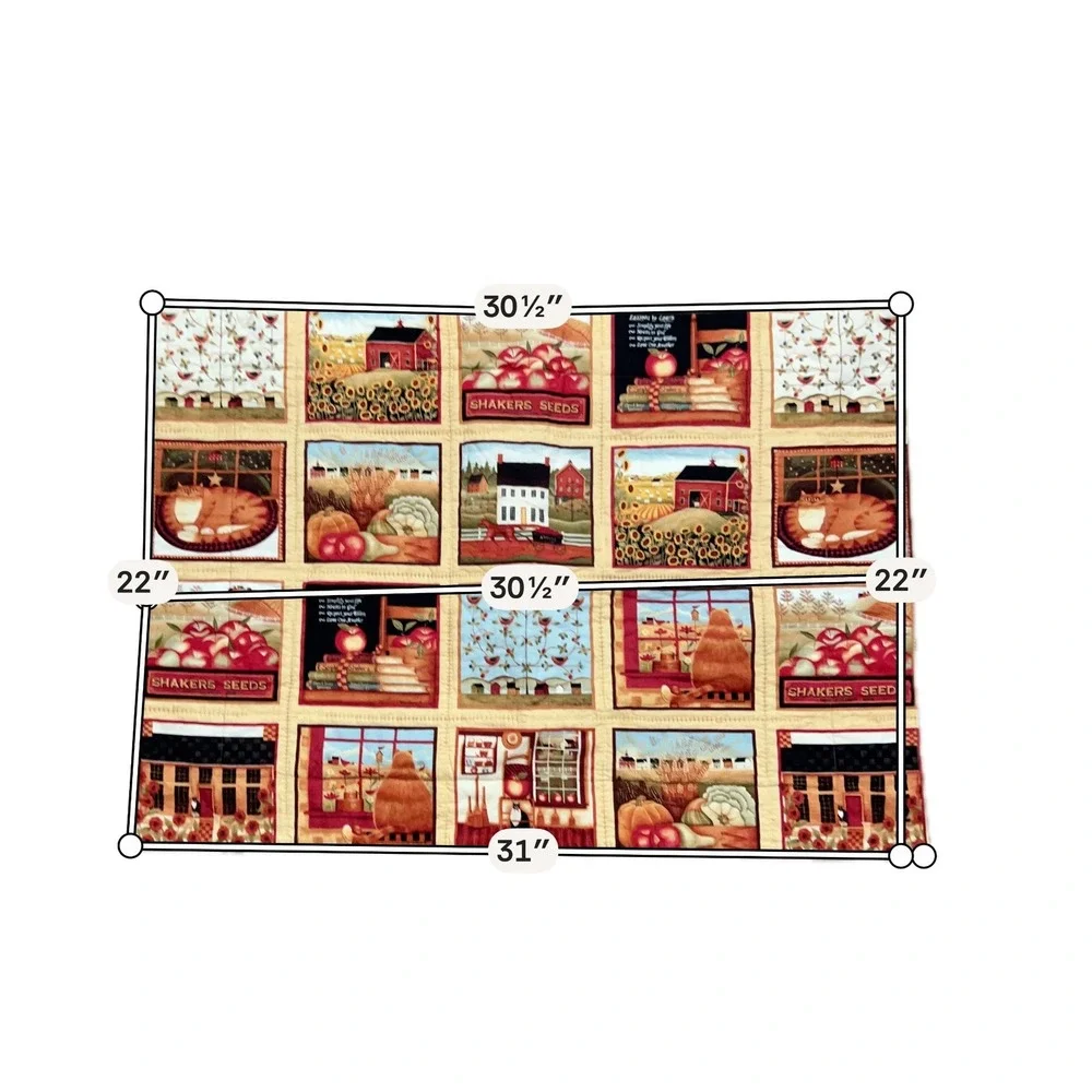 Handmade Quilted Pillow Sham Shaker Folk Art Farmhouse Cat Apple Country
